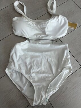 Michael Kors White Two-Piece Zip-Front Swimsuit